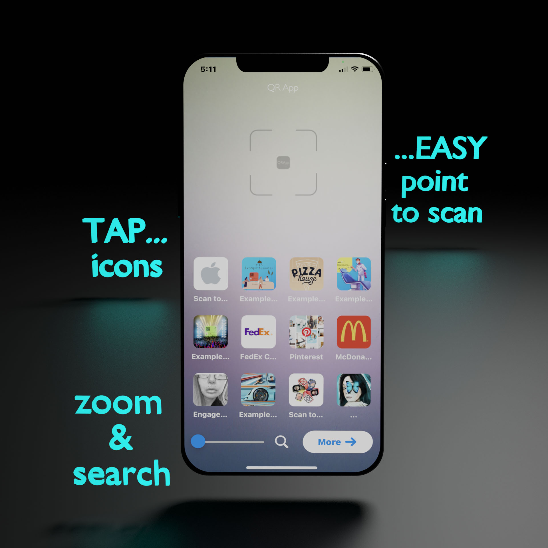 Powerful features such as 10x zoom capabilities, search and QR icons, makes the QRApp QR Code scanner the best choice for 2021